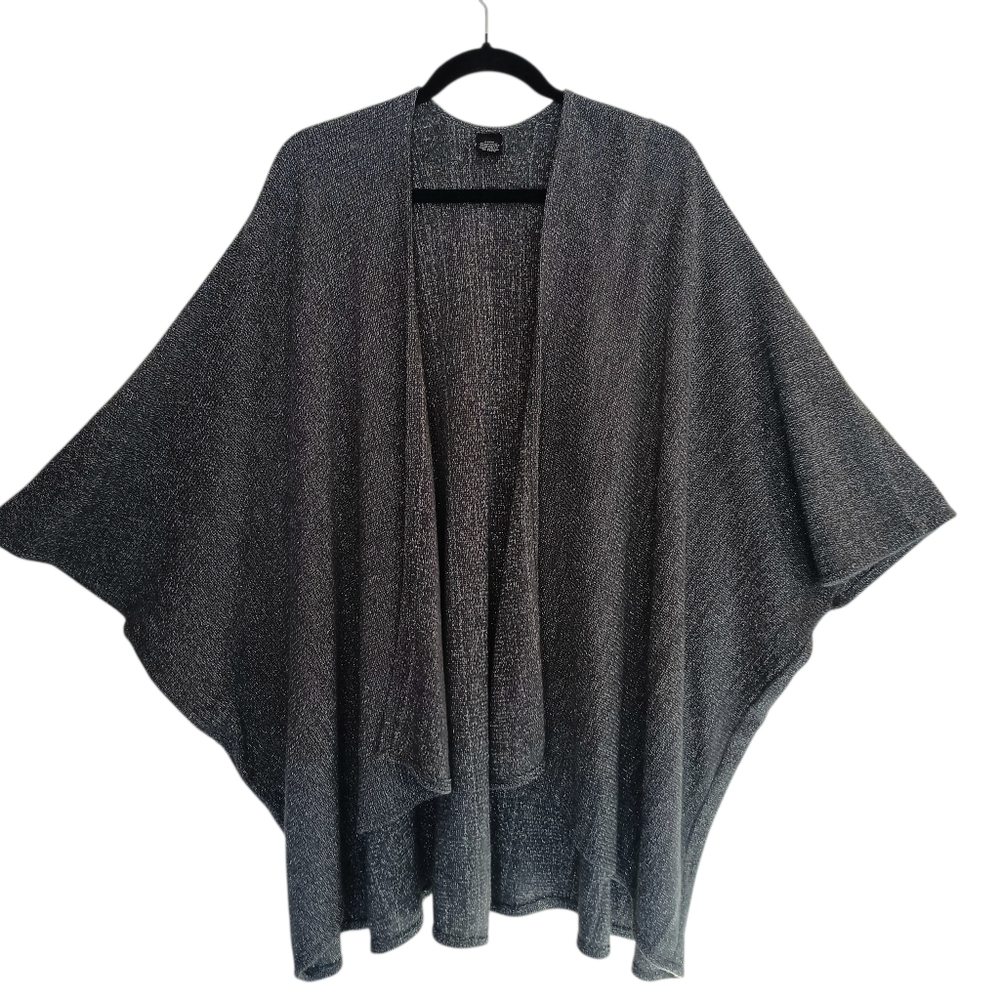 Pancho‎ Wrap Open Front Knit One Size Gray & Silver Metallic Sweater Cover Up
